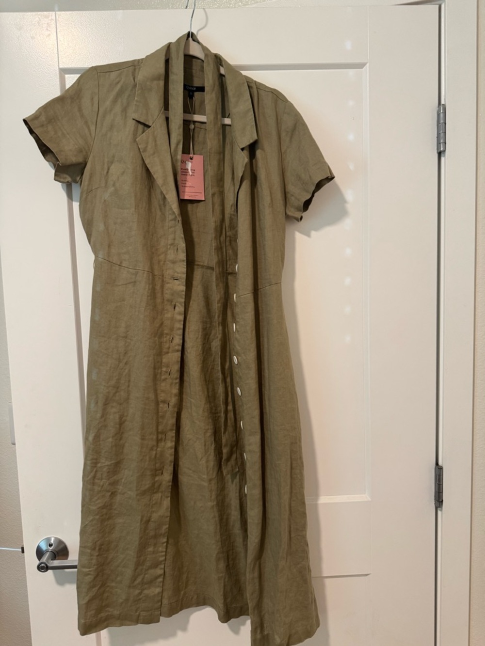 Quince 100% European Linen Button-Front Dress – Light Olive Green | NWT